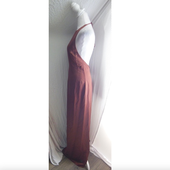 NWT STAUD Clove BROWN Janet HALTER Open Back SATIN Slip MAXI DRESS 12 - Picture 7 of 15